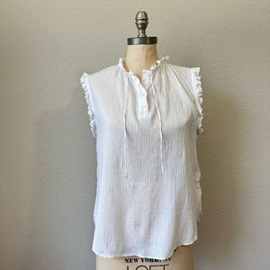 PARIS ATELIER for & OTHER STORIES Ivory Ruffle Accent High Neck Sheer Top